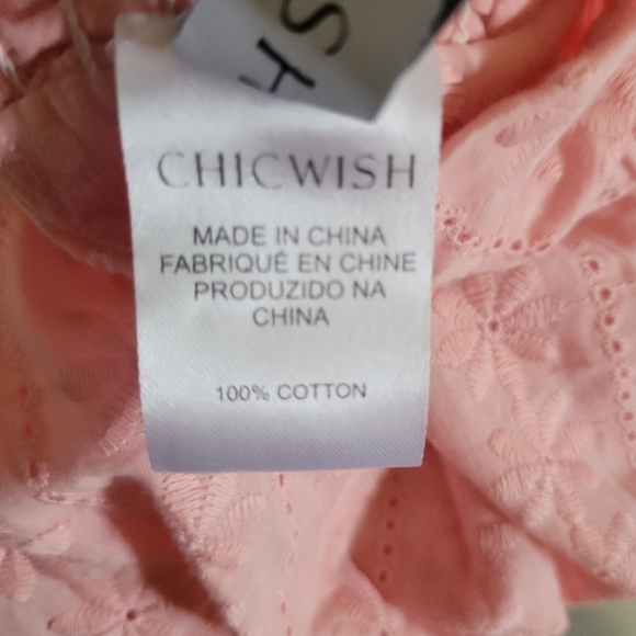 Chicwish pink cottagecore crop top w/puffy sleeves and floral embroidery - Picture 6 of 7